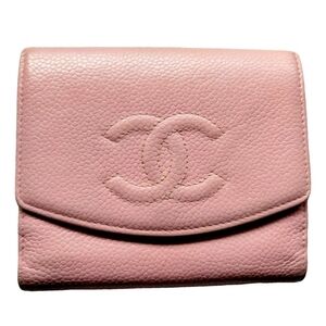 CHANEL Pink Caviar Leather Compact Wallet
